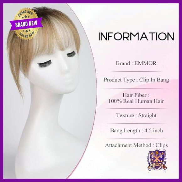 Human Hair Clip-In Bangs with Non-Slip Clips, 5 Inch Fringe